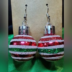 Christmas Ornament earrings!! Red, green and white Christmas balls.